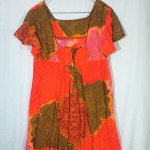 Vintage MALIHINI HAWAII Neon Psychedelic Floral Muumuu Dress 60s Size 14 EUC